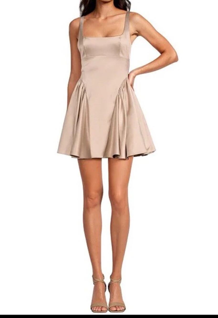 Gianni Bini Addison Satin Square Neck A-Line Drop Waist Mini Dress Size 10
